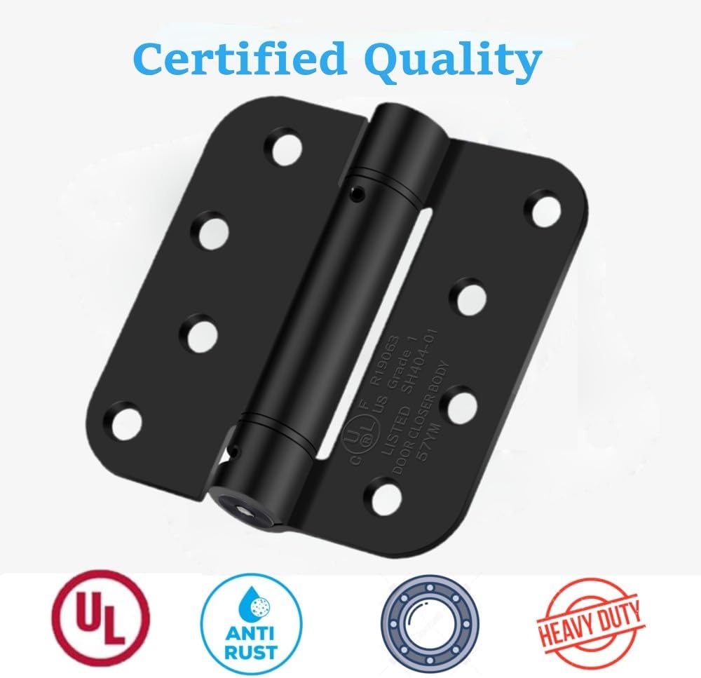 Self Closing Door Hinges 4 Inch Spring Hinge, 5/8" Radius Corners, Auto Close, Heavy Duty for Interior & Fire Rated Doors (2 Pcs)
