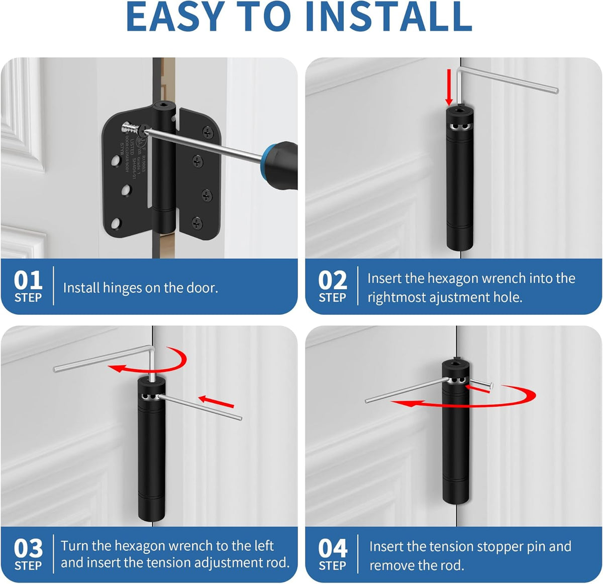 Self Closing Door Hinges 4 Inch Spring Hinge, 5/8" Radius Corners, Auto Close, Heavy Duty for Interior & Fire Rated Doors  (2 Pcs)