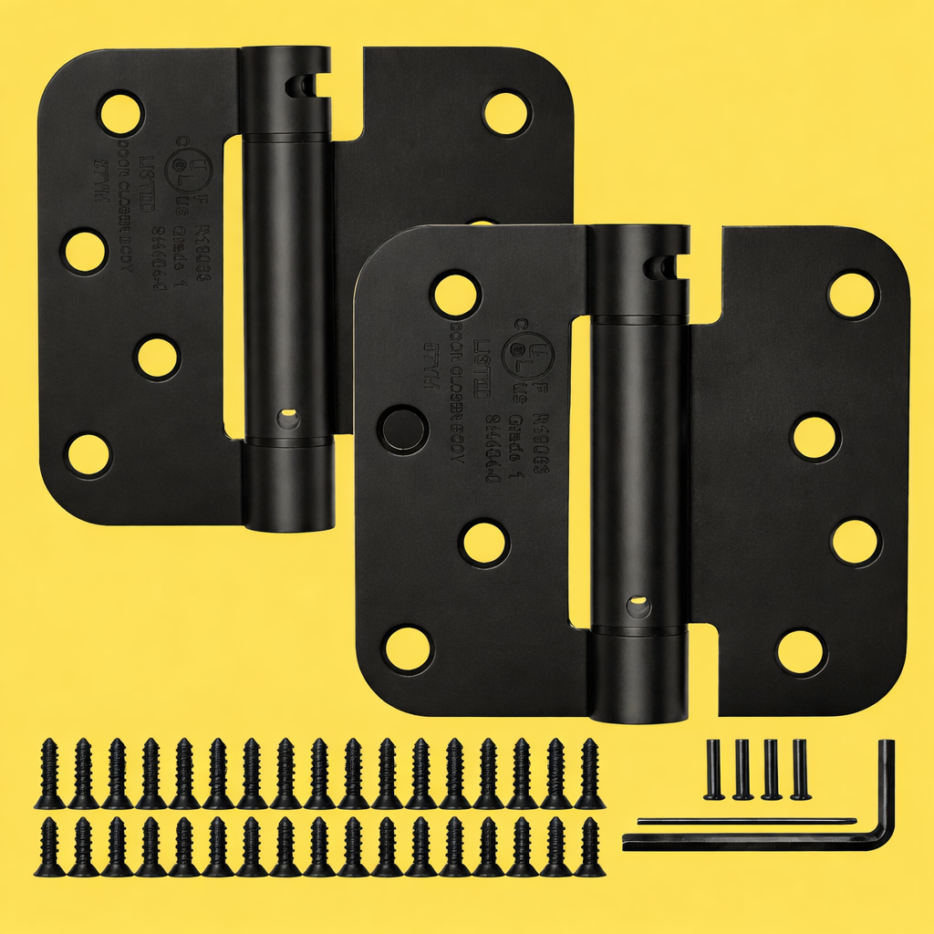 Self Closing Door Hinges 4 Inch Spring Hinge, 5/8" Radius Corners, Auto Close, Heavy Duty for Interior & Fire Rated Doors (2 Pcs)
