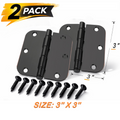 Door Hinges 3 Inch Rounded Matte Black 5/8" Radius Interior Flat Iron Bifold Residential Standard Bedroom Indoor Hardware  (2 Pcs)