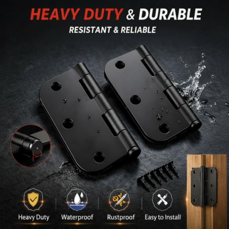 Door Hinges 3.5 Inch Rounded Matte Black 5/8" Radius Interior Flat Iron Bifold Residential Standard Bedroom Indoor Hardware  (2 Pcs)